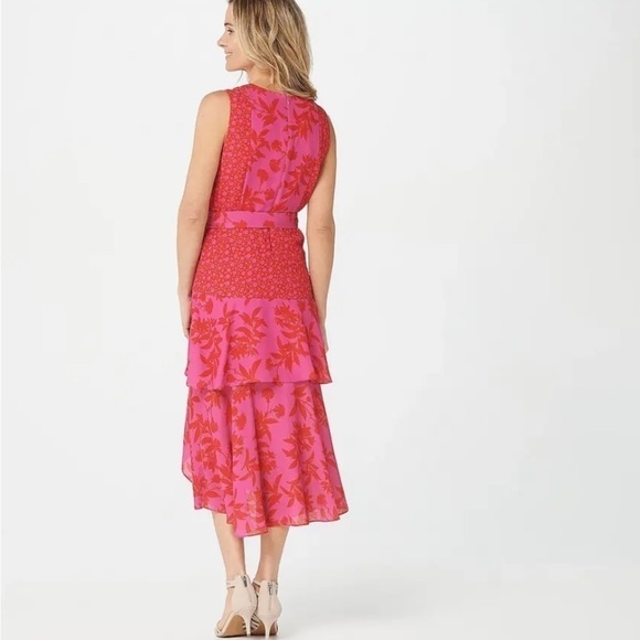 Sam Edelman Pink & Coral Ruffle Midi Dress Size 3x - Picture 1 of 12